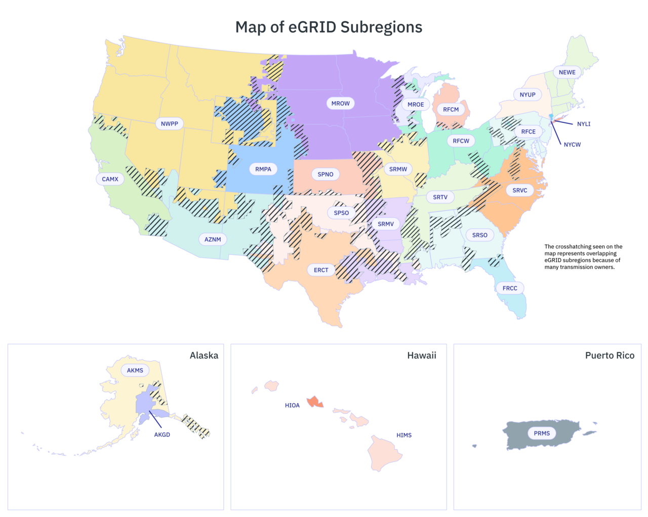 A map of the US with subregions shown