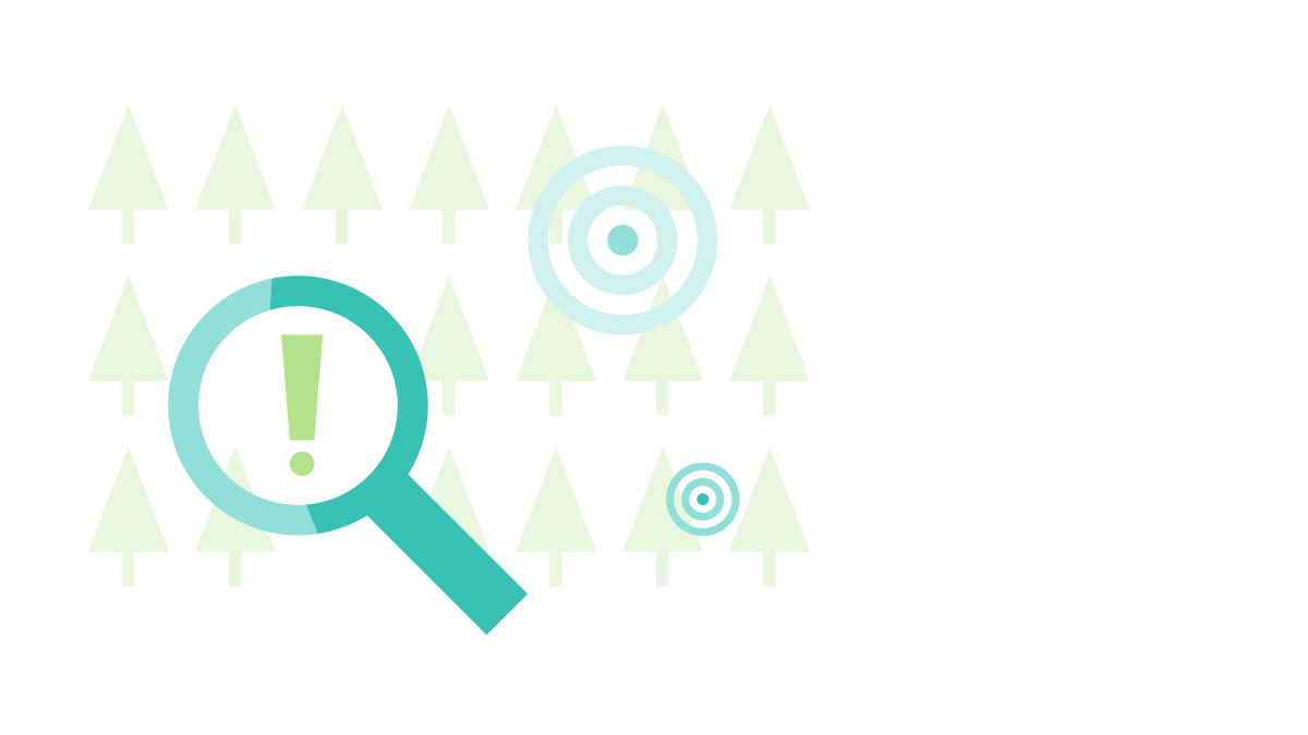 Illustration of forest with magnifying glass identifying a supply chain risk like deforestation