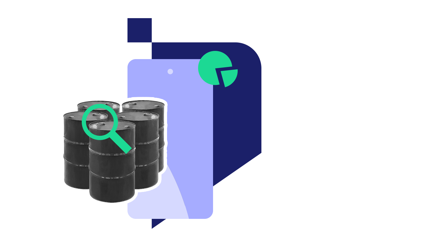 5 black barrels with blue shapes to signify COSHH management