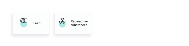 Icons showing lead and radioactive substances