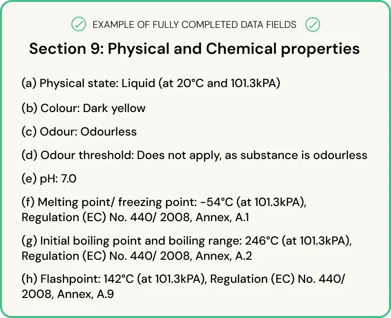 Example of a SDS with section 9 fully completed