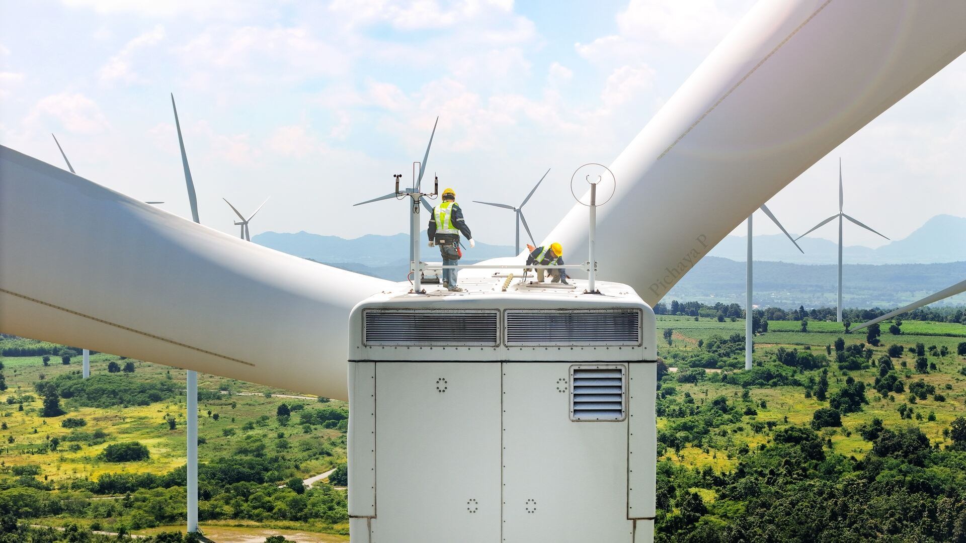 Workers on wind turbine