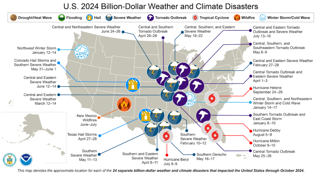 weather and climate disaster map of US