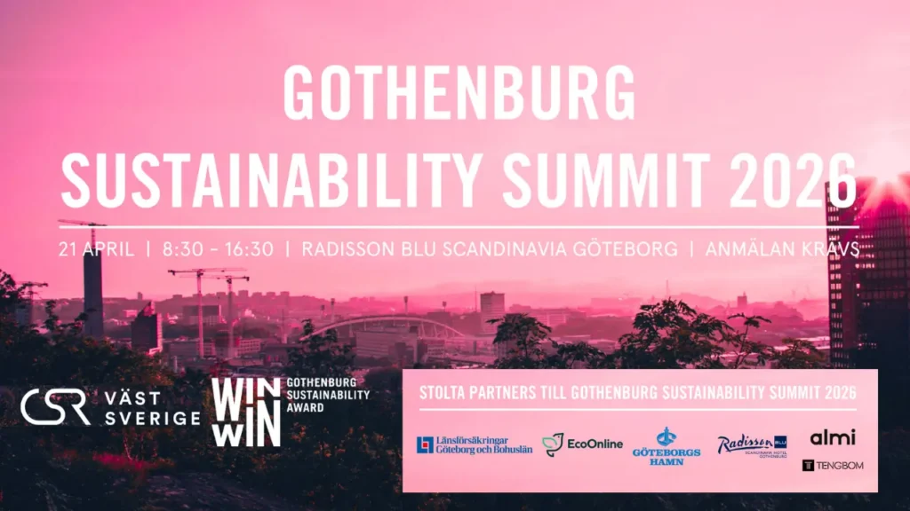 Grafisk bild för Gothenburg Sustainability Summit den 21 april 2026 i Göteborg, där EcoOnline medverkar som partner för att främja hållbart arbetsmiljöarbete.