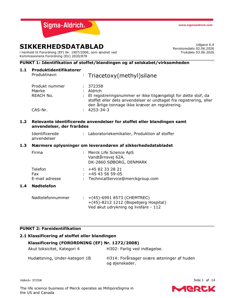Eksempel på sikkerhedsdatablad